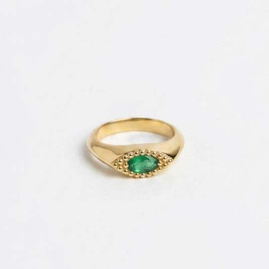Anillo "Arrecife" en ORO 18K con Esmeralda Colombiana Talla Marquise.